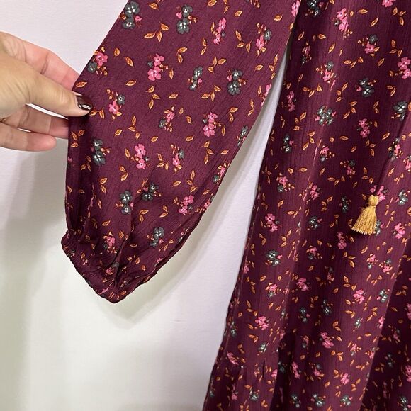 Matilda Jane Local Luxuries Dress L Fall Boho Burgundy Floral Tassels Trendy NEW - Picture 4 of 12